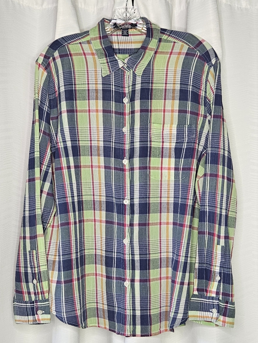 CHAPS DENIM women's button front long sleeve madras plaid shirt size XL